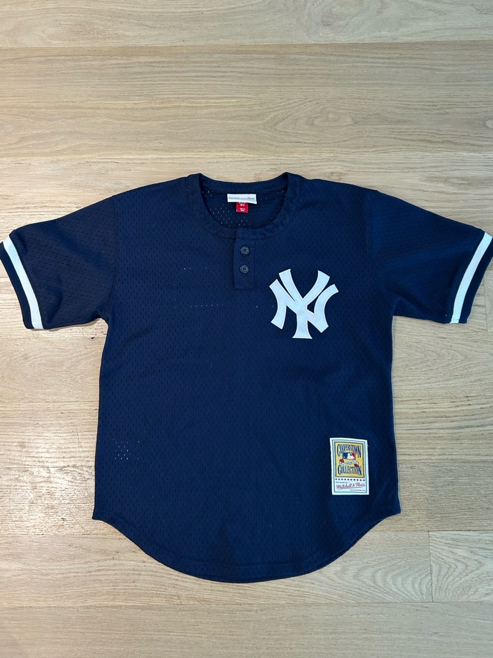 Mitchell & Ness Navy Kids NY Baseball Tee with White Logo